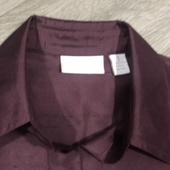 Chico’s Deep Purple 3/4 Sleeve Silk Button Down Tunic size 1 equals M/8 - Picture 4 of 10